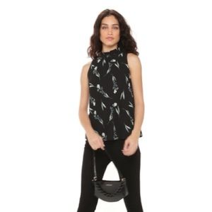 Ruffled High Neck Sleeveless Floral Top